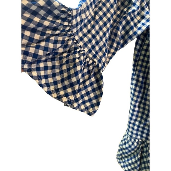 Beach Lunch Lounge Women's Medium Blue Gingham Blouse 3/4 Sleeve ruffle - Picture 9 of 12